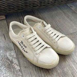 Saint Laurent Disstressed Canvas Sneakers 37